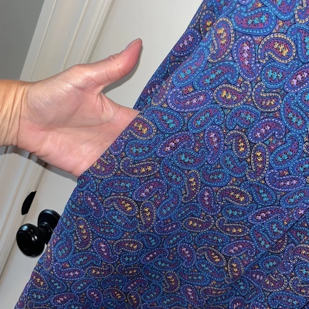 Vintage purple Paisley midi/maxi long sleeve button dress with tie sz L 12 boho